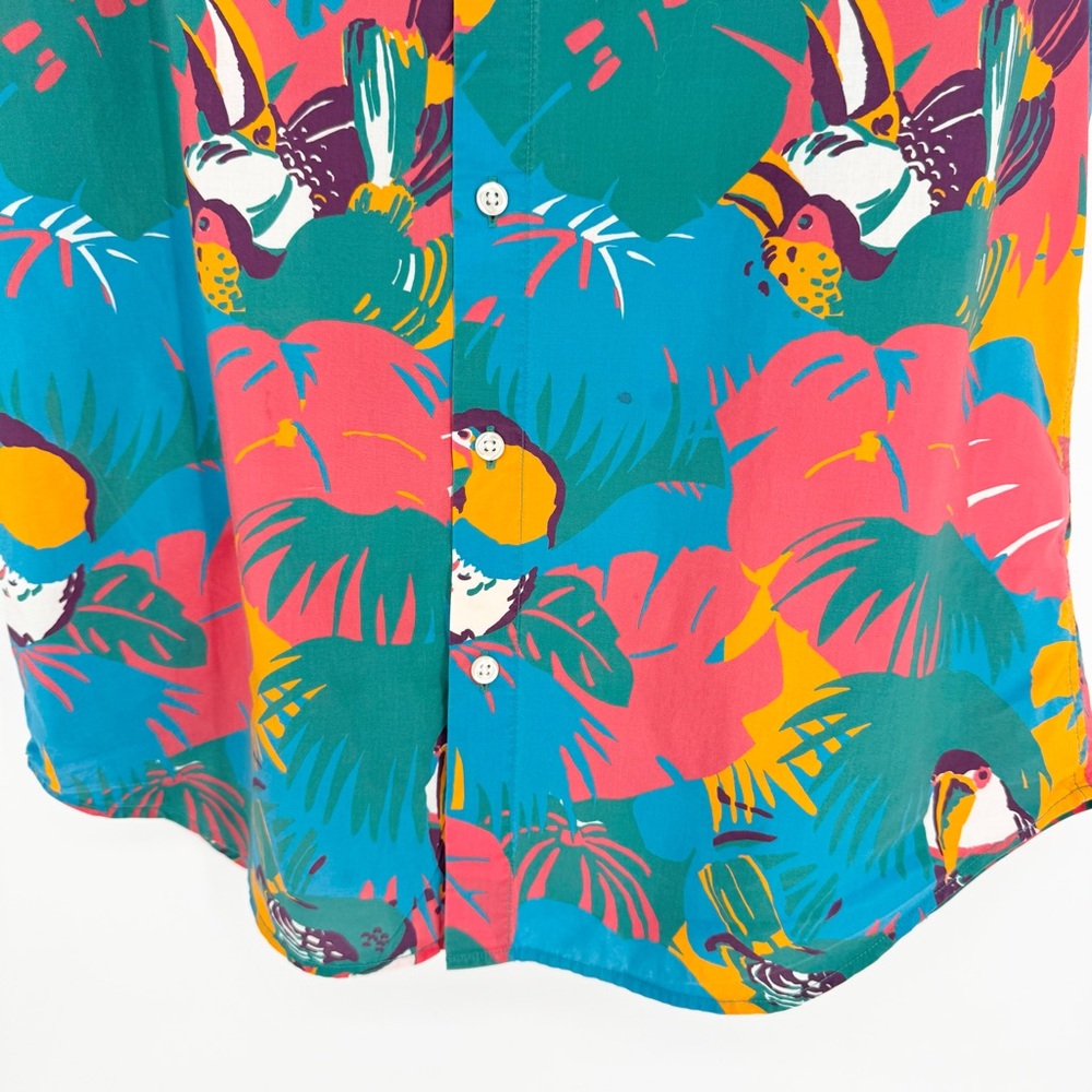 BONOBOS Coral Toucan Tropics Riviera Short Sleeve Button Down Shirt Blue Size M - Picture 6 of 11